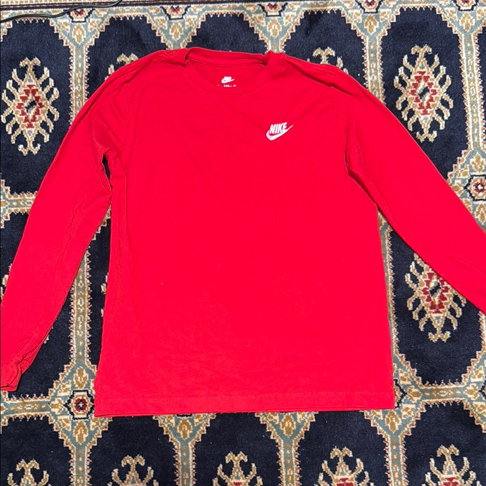 Boys Red Nike Long Sleeve Athletic Tee